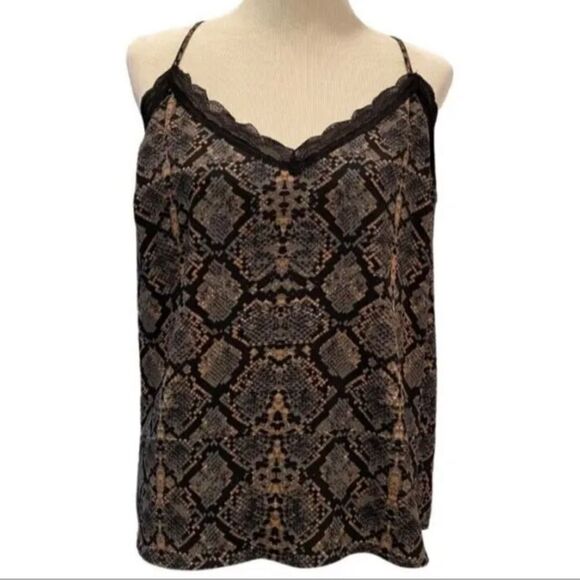 Scoop Satiny Aztec Academia Lace Snake Print Cami Tank Top Blouse Shirt - Picture 1 of 8